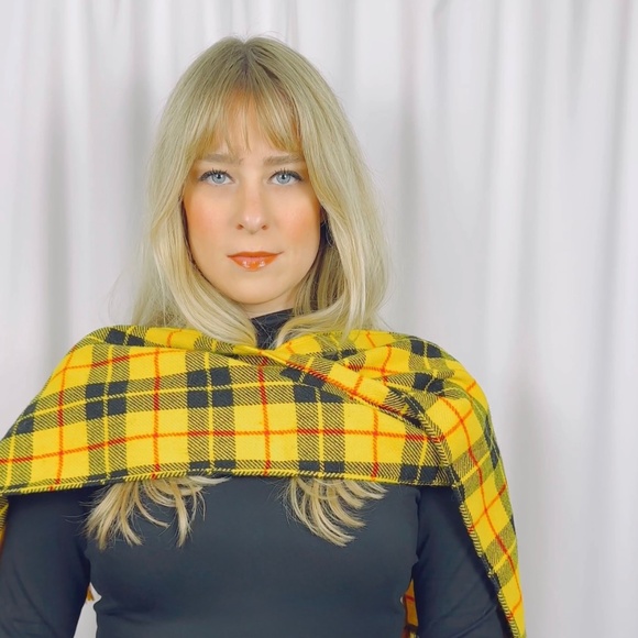Vintage Cher from Clueless Yellow + Black + Red Wool Plaid Knit Long Scarf with - Picture 3 of 7